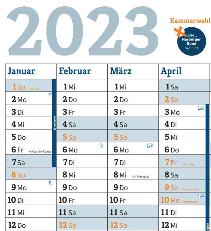 Auszug aus dem Jahresplaner 2023