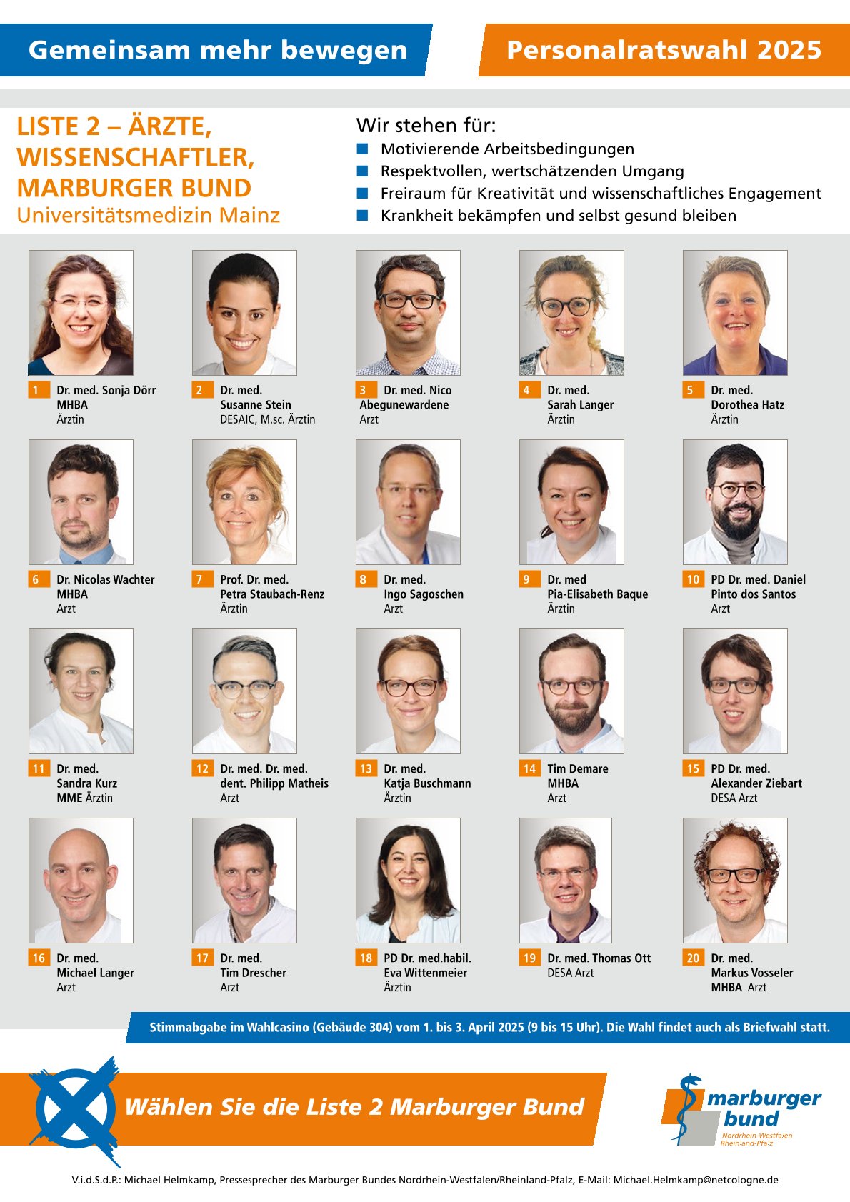 Personalratswahl an der Universitätsmedizin Mainz - Ihr Votum für die Liste 2. 