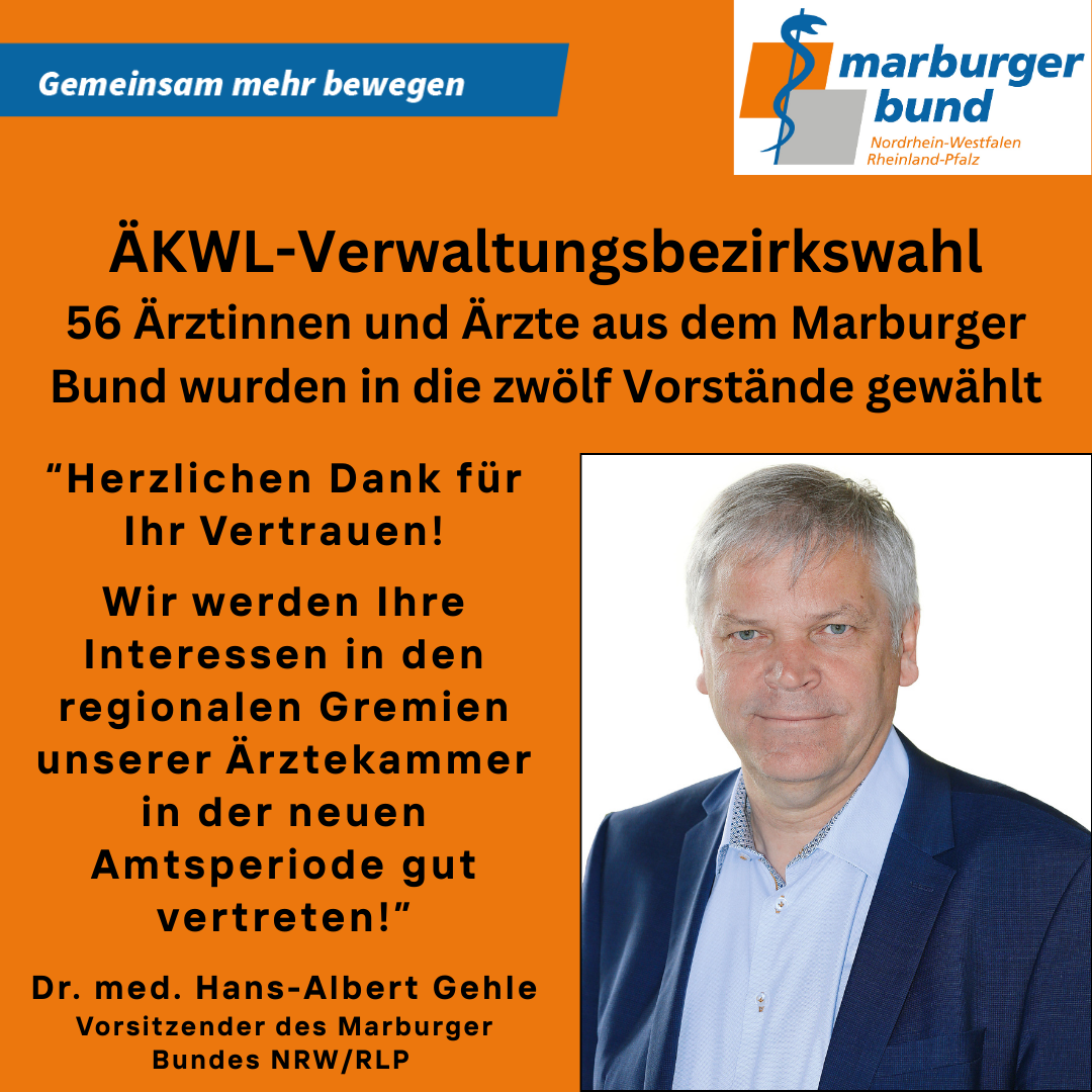 Die Interessen der angestellten und beamteten Ärztinnen und Ärzte sind nun auch auf der regionalen Ebene der Ärztekammer Westfalen-Lippe durch die gewählten Ärztinnen und Ärzte aus den Reihen des Marburger Bundes gut vertreten.