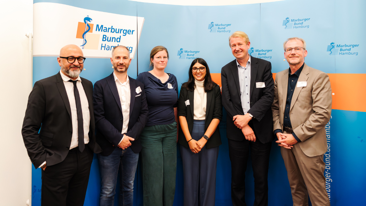 Dr. Pedram Emami, Prof. Dr. Volker Fendrich, Dr. Sophie Imdahl, Dr. Sidra Khan-Gökkaya, Christian Berg und Dirk Schnack (v.l.)