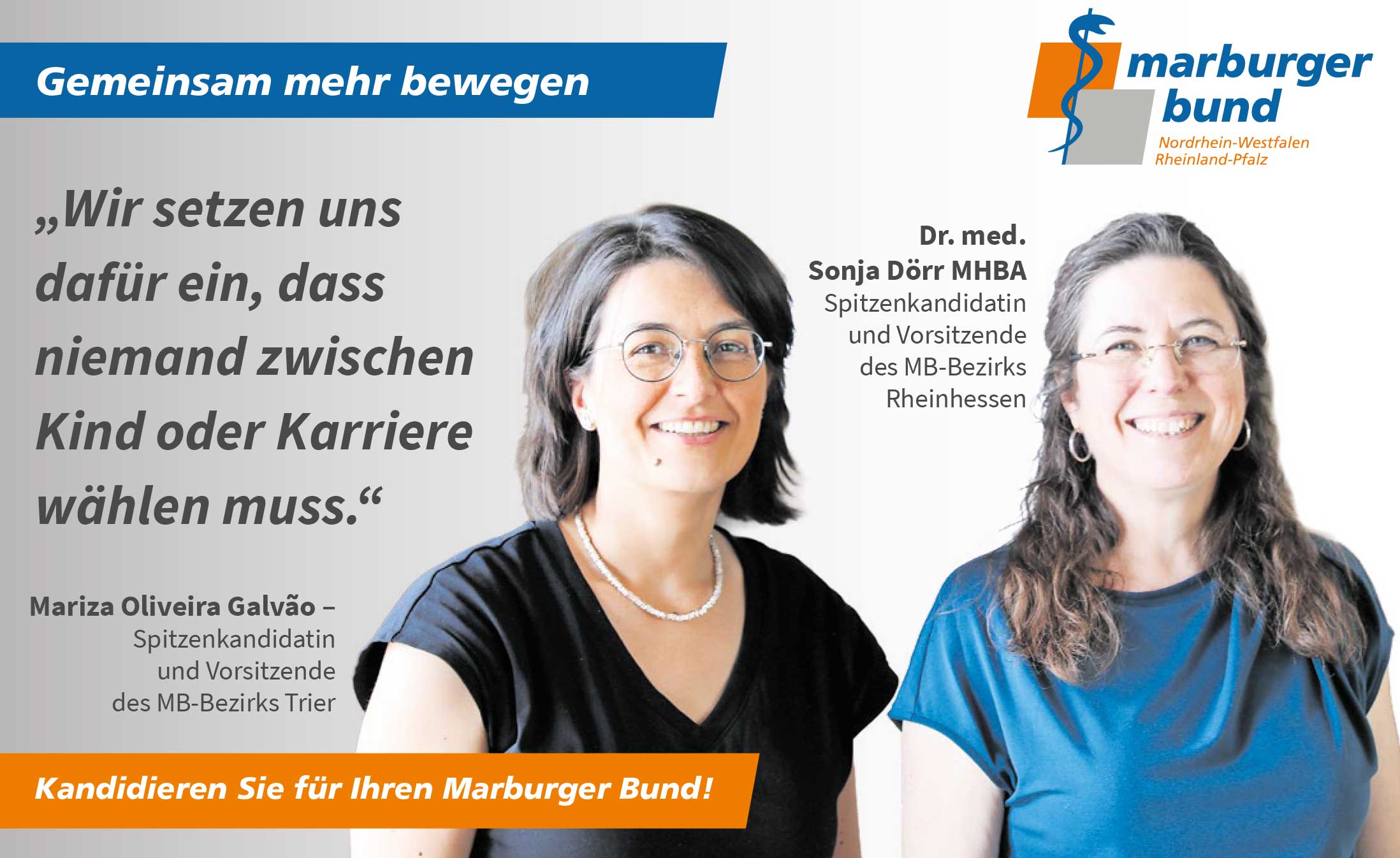 Ärztliche Tätigkeit muss besser mit dem Privatleben vereinbar werden, fordern Mariza Oliveira Galvão und Dr. med. Sonja Dörr MHBA.
