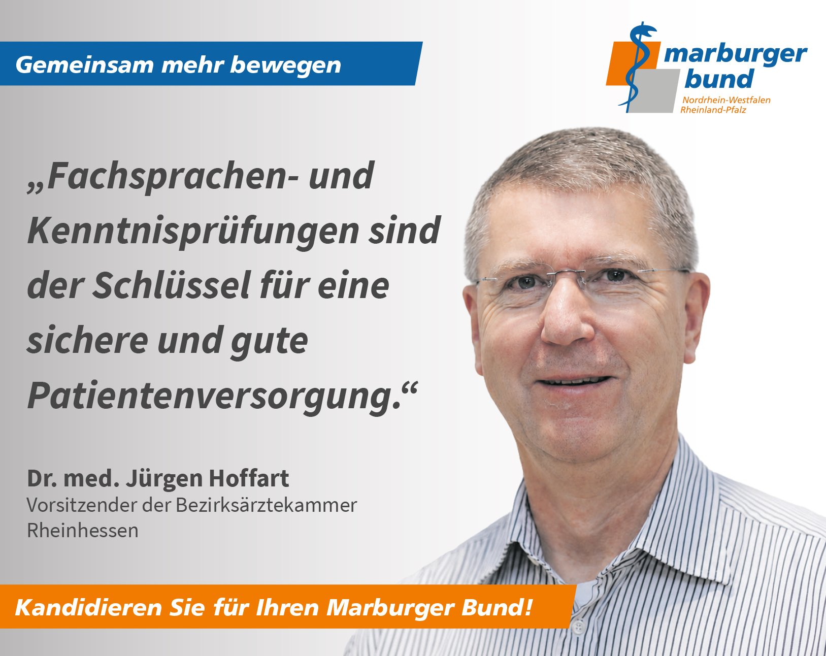Mit der Durchführung der praxisnahen Fachsprachen- und Kenntnisprüfungen helfen die Ärztekammern zugewanderten Ärztinnen und Ärzten bei der Integration in die Arbeitswelt. Mit Ihrer Kandidatur unterstützen Sie diese Aufgabe.