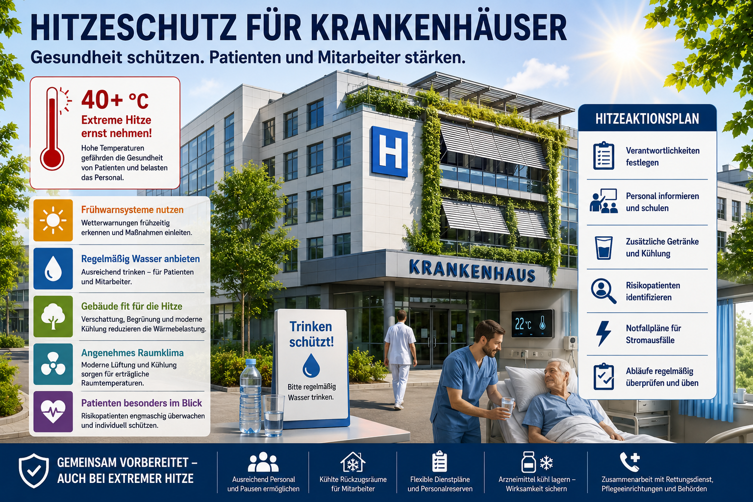 Kliniken benötigen Hitzeaktionspläne und Hitzeschutz muss zentraler Bestandteil der Klinikplanung sein.