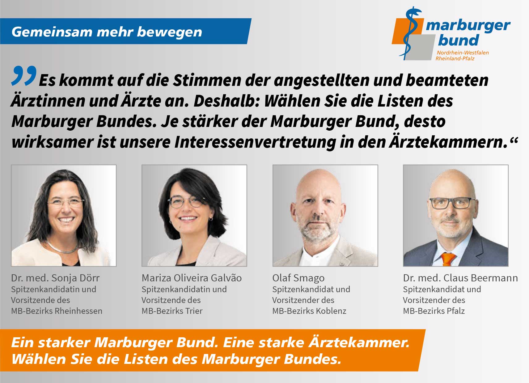Über 25.500 Ärztinnen und Ärzte in Rheinland-Pfalz erhalten in Kürze per Post ihre Wahlunterlagen. Wählen Sie! Angestellte wählen den Marburger Bund.