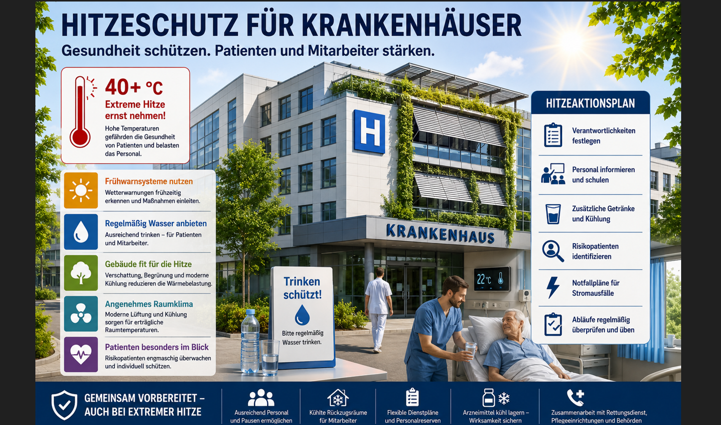 Die Rekordhitze Ende Juni brachte die Krankenhäuser in NRW und RLP an ihre Grenzen, Patienten und Mitarbeiter waren oftmals gefährdet. Es kam zu einer Übersterblichkeit. (KI-Foto).
