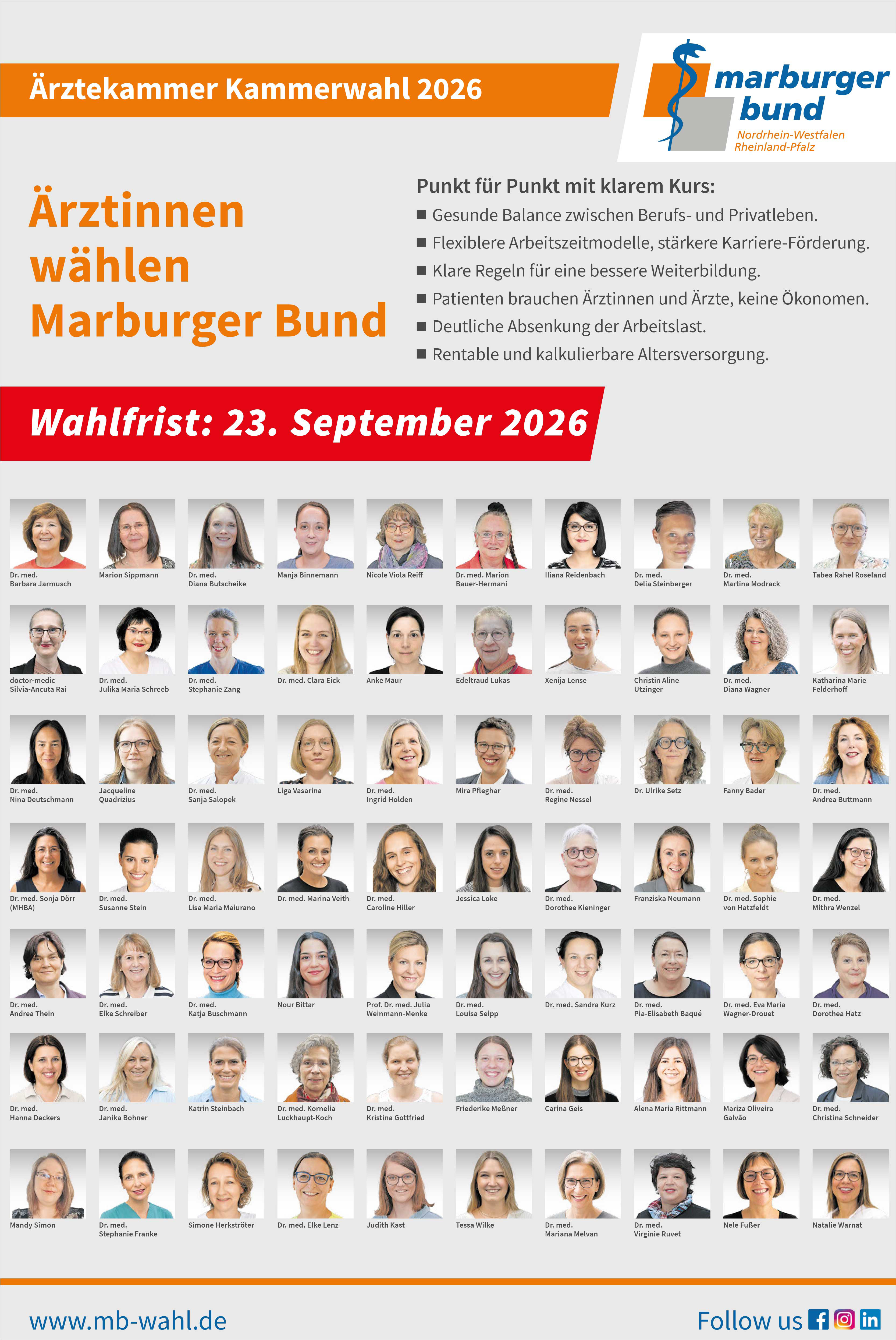 Zahlreiche Ärztinnen stehen auf den Listen des Marburger Bundes zur Wahl. Stärken Sie Ihre Interessen. Wählen Sie MB.  