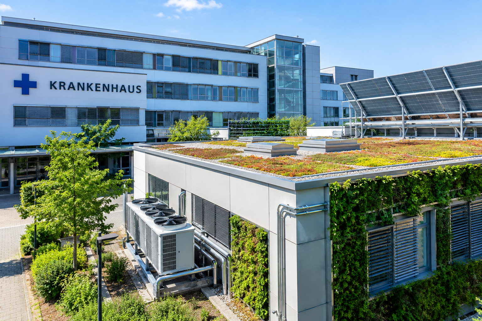 Krankenhäuser in NRW stehen insgesamt 866 Millionen Euro Förderung für bauliche Anpassung an den Klimawandel zur Verfügung. (KI-Bild)