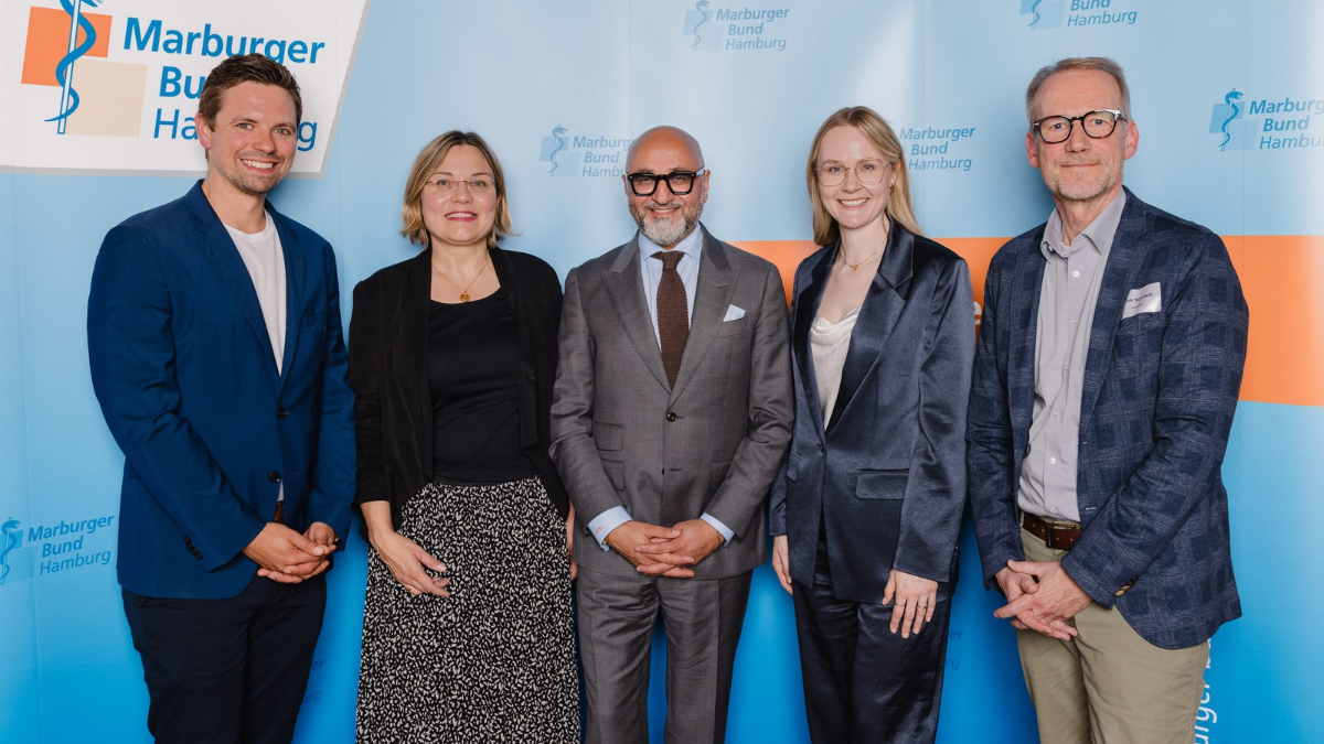 Dr. Christoph Hillen, Prof. Dr. Iris Kesternich, Dr. Pedram Emami, Daria Hunfeld und Dirk Schnack (v.l.)