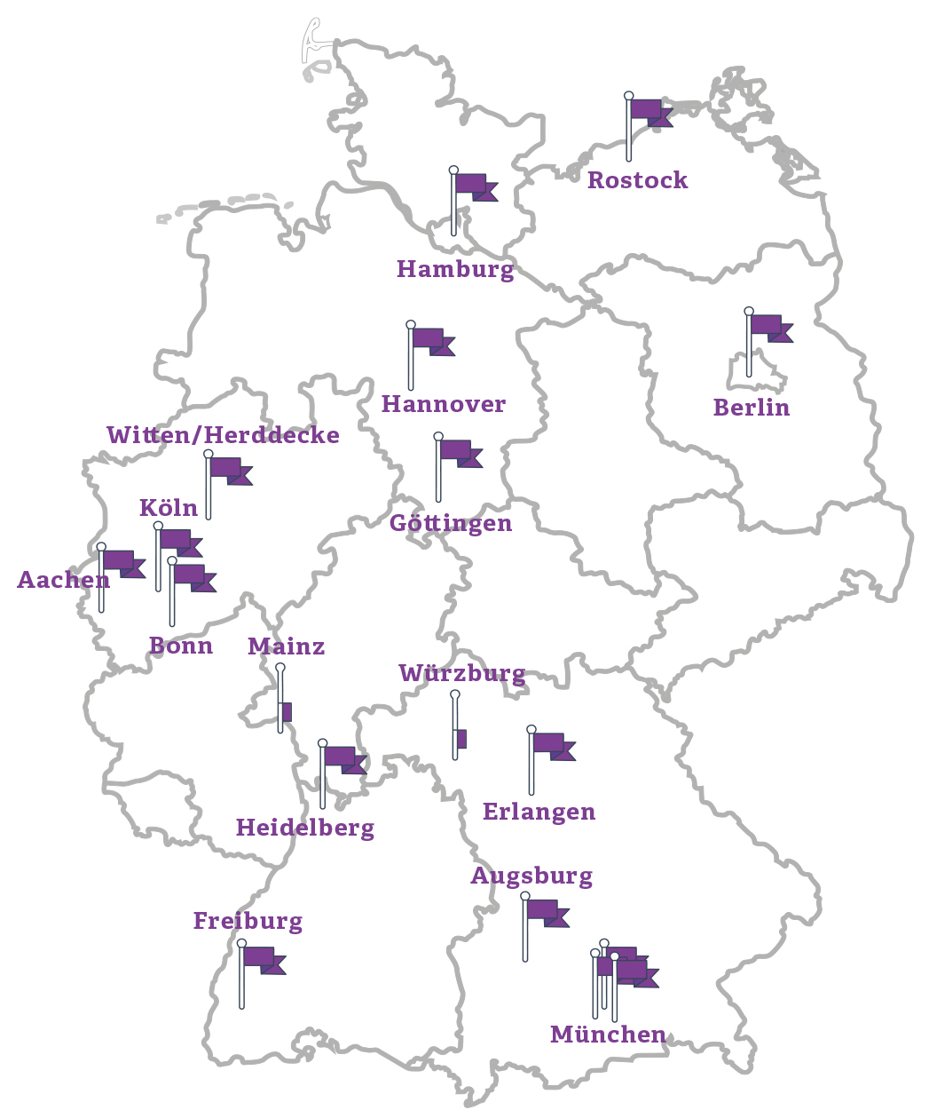 Bild: Karte Deutschland mit Standorten Uniklinken mit Palliativmedizin