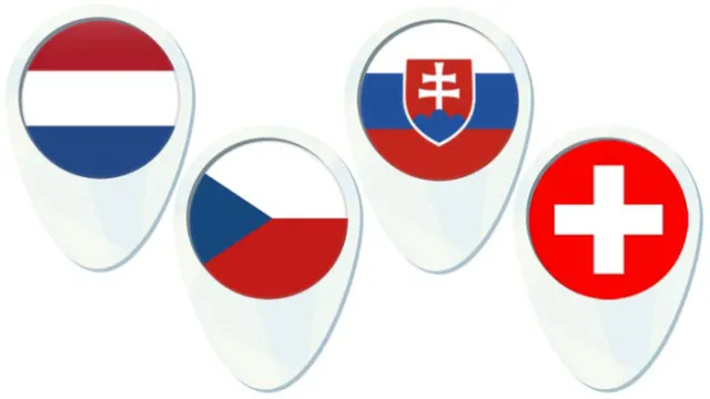 Flaggen der Staaten Niederlande, Tschechien, Slowakei und Schweiz als Standort-Icon